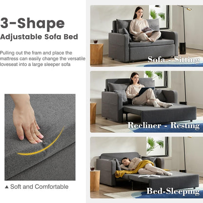 Divano letto trasformabile 3 in 1 da 56 pollici, divano letto estraibile con portabicchieri e porte USB, divano grigio scuro per soggiorno