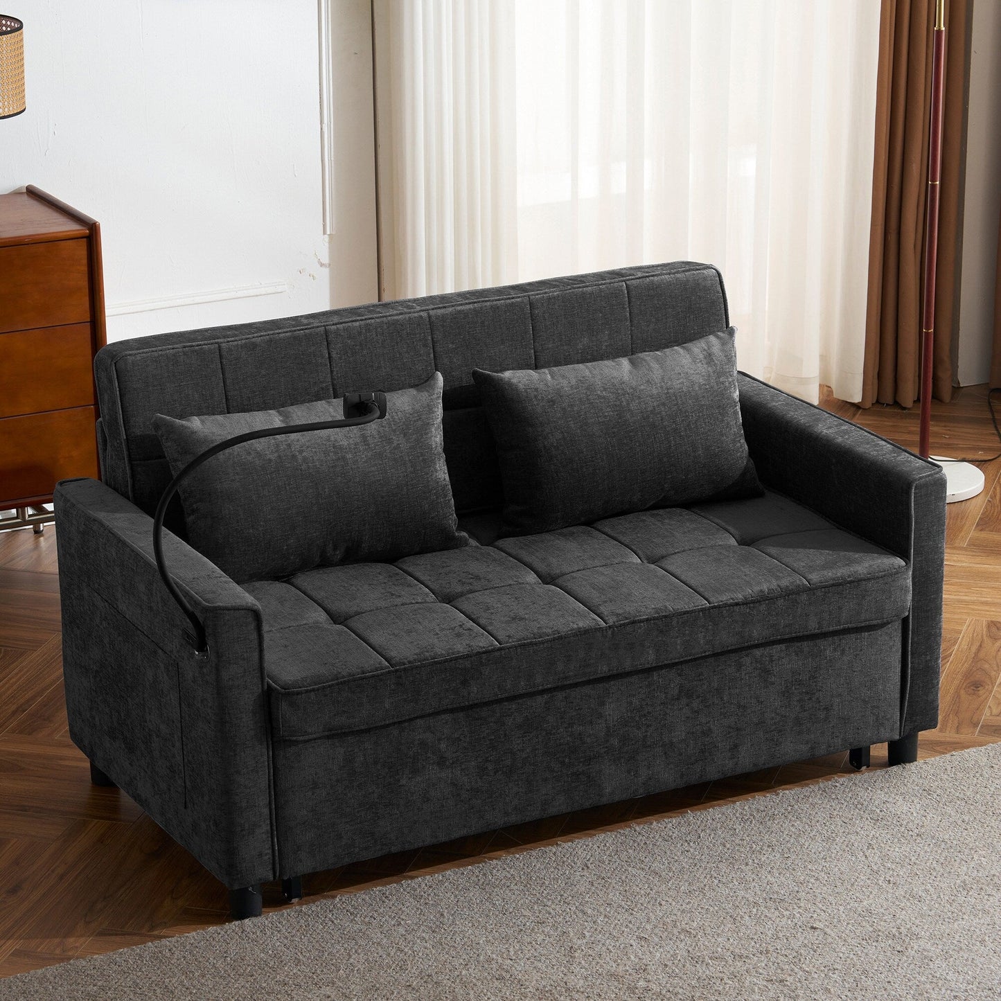 Divano letto convertibile 57 - Divano letto salvaspazio con hub di ricarica USB, schienale reversibile e soluzioni di archiviazione intelligenti