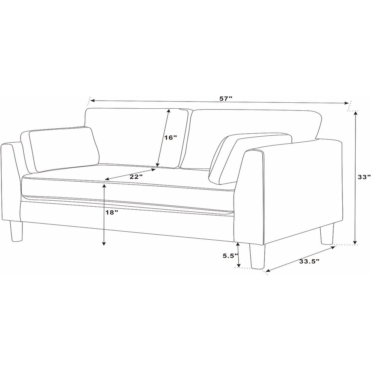 Divano a due posti in tessuto 57 con gambe in legno - 34 P x 57 L x 33,5 A