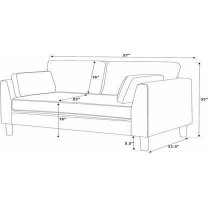 Divano a due posti in tessuto 57 con gambe in legno - 34 P x 57 L x 33,5 A