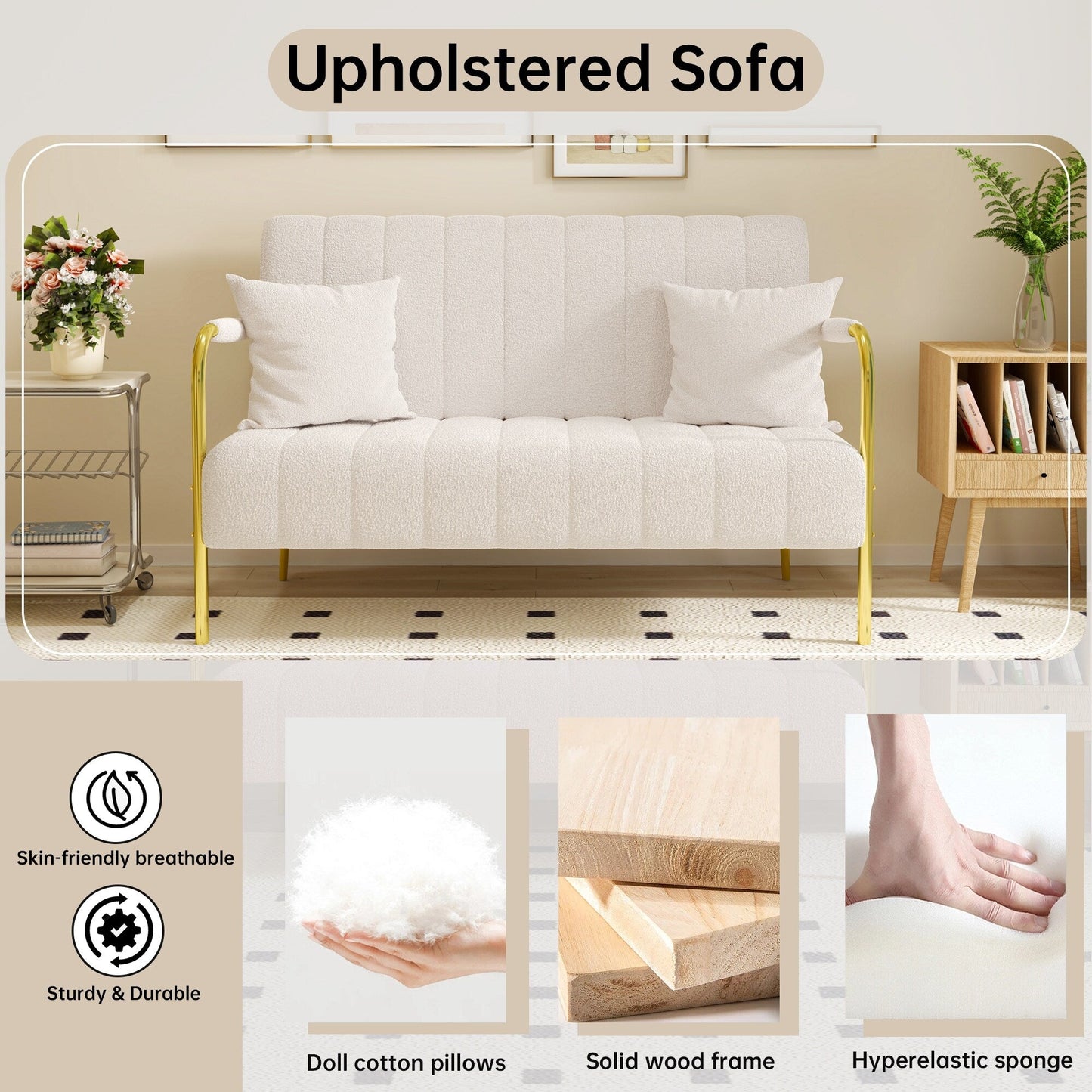 Divano in pile beige Teddy - 29,92 x 59,00 x 31,89