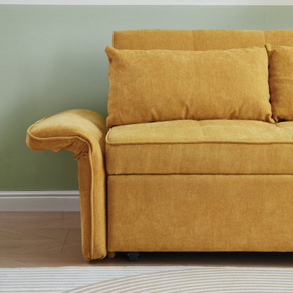 Divano letto estraibile in tessuto ciniglia giallo - 39,00 x 53,50 x 31,50