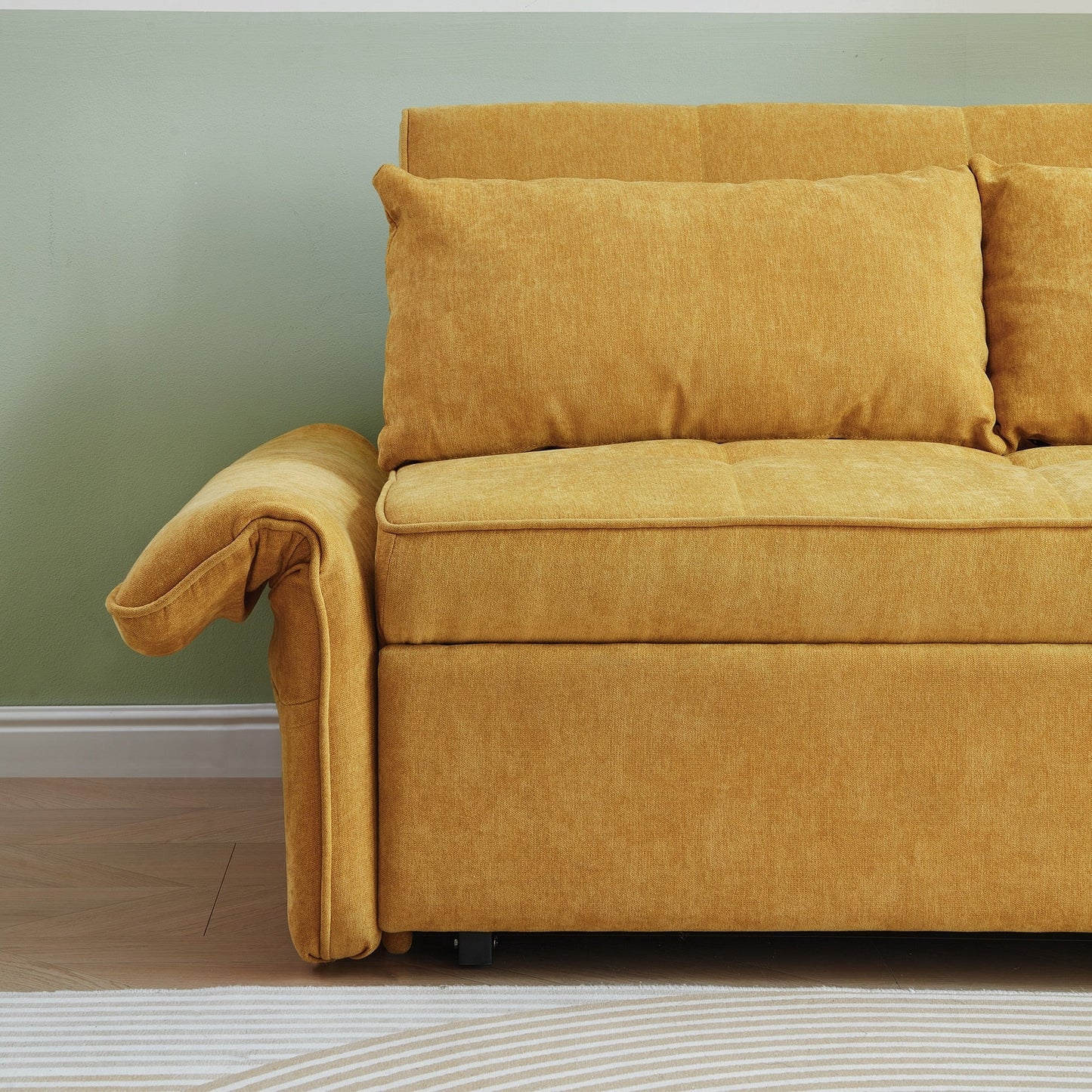 Divano letto estraibile in tessuto ciniglia giallo - 39,00 x 53,50 x 31,50