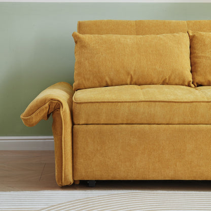 Divano letto estraibile in tessuto ciniglia giallo - 39,00 x 53,50 x 31,50