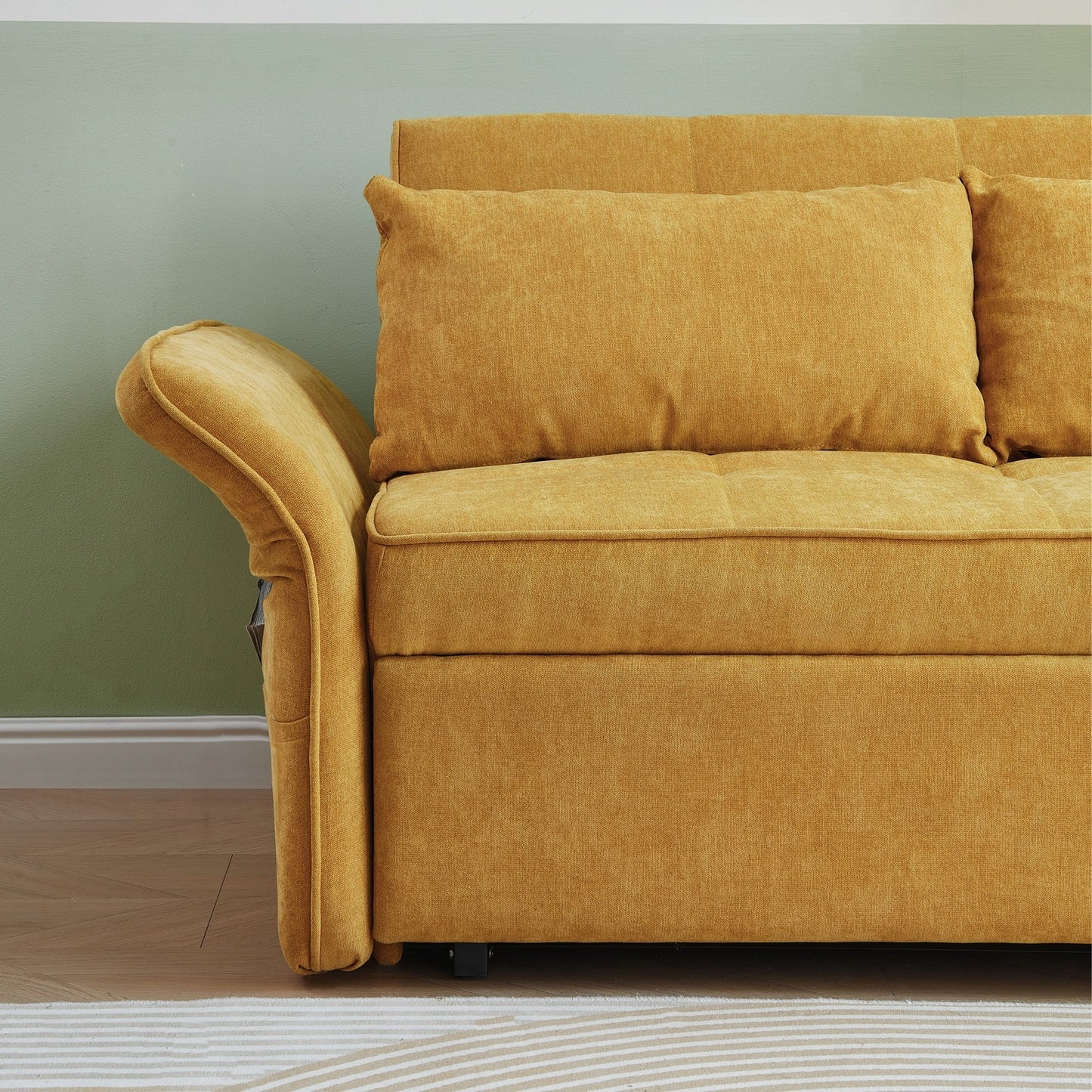 Divano letto estraibile in tessuto ciniglia giallo - 39,00 x 53,50 x 31,50