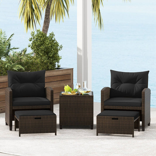 Set di mobili da giardino 5 pezzi con pouf, set da conversazione in vimini con cuscini