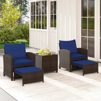 Set di mobili da giardino 5 pezzi con pouf, set da conversazione in vimini con cuscini