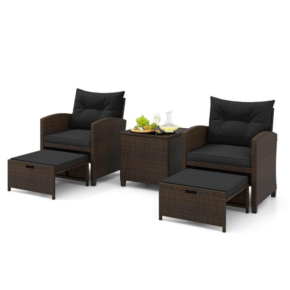 Set di mobili da giardino 5 pezzi con pouf, set da conversazione in vimini con cuscini
