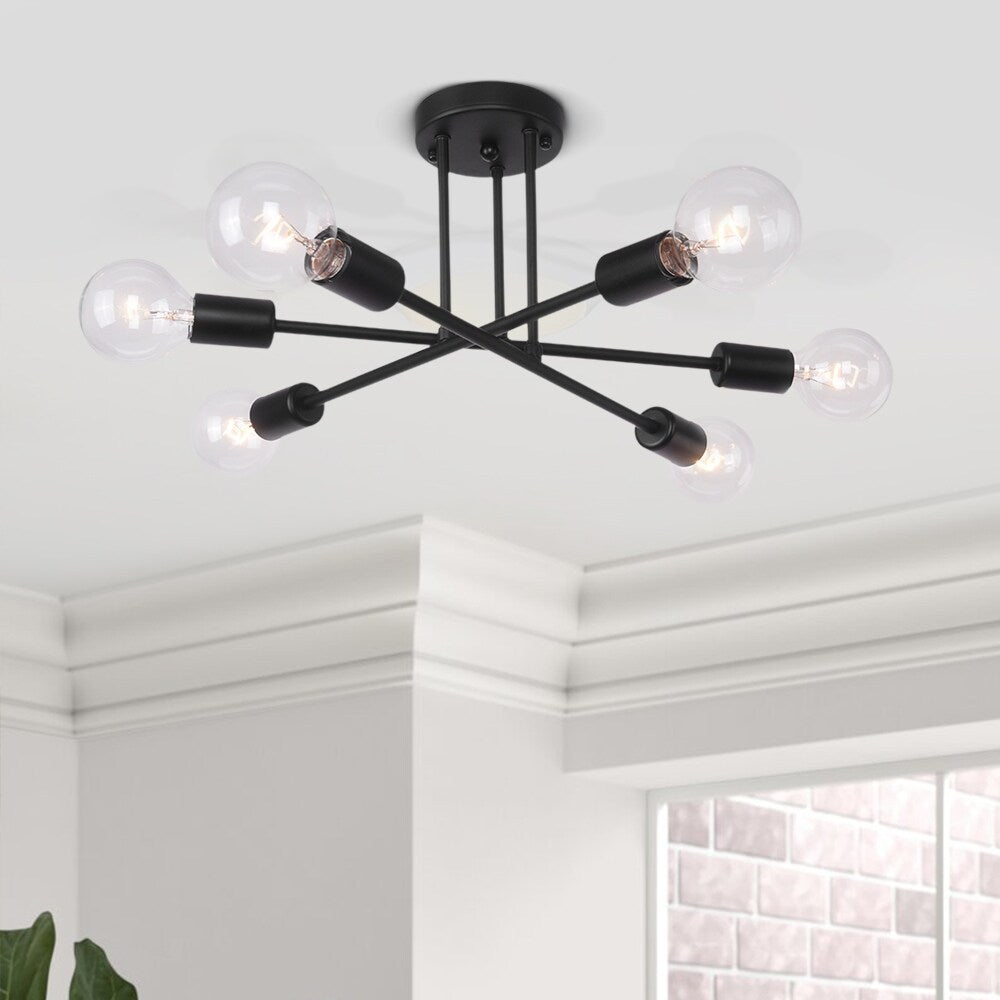6 - Lampada da soffitto semi-incassata moderna in metallo nero Sputnik