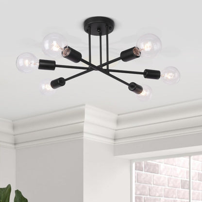 6 - Lampada da soffitto semi-incassata moderna in metallo nero Sputnik