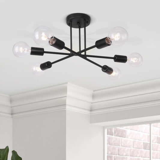 6 - Lampada da soffitto semi-incassata moderna in metallo nero Sputnik