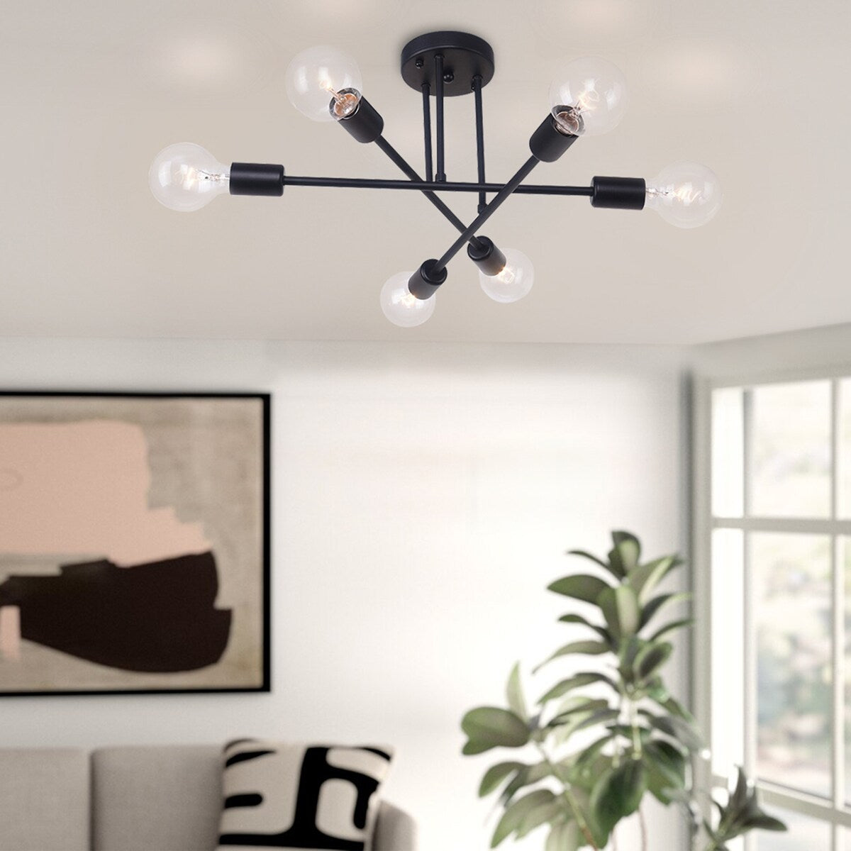 6 - Lampada da soffitto semi-incassata moderna in metallo nero Sputnik