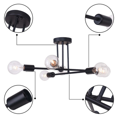 6 - Lampada da soffitto semi-incassata moderna in metallo nero Sputnik