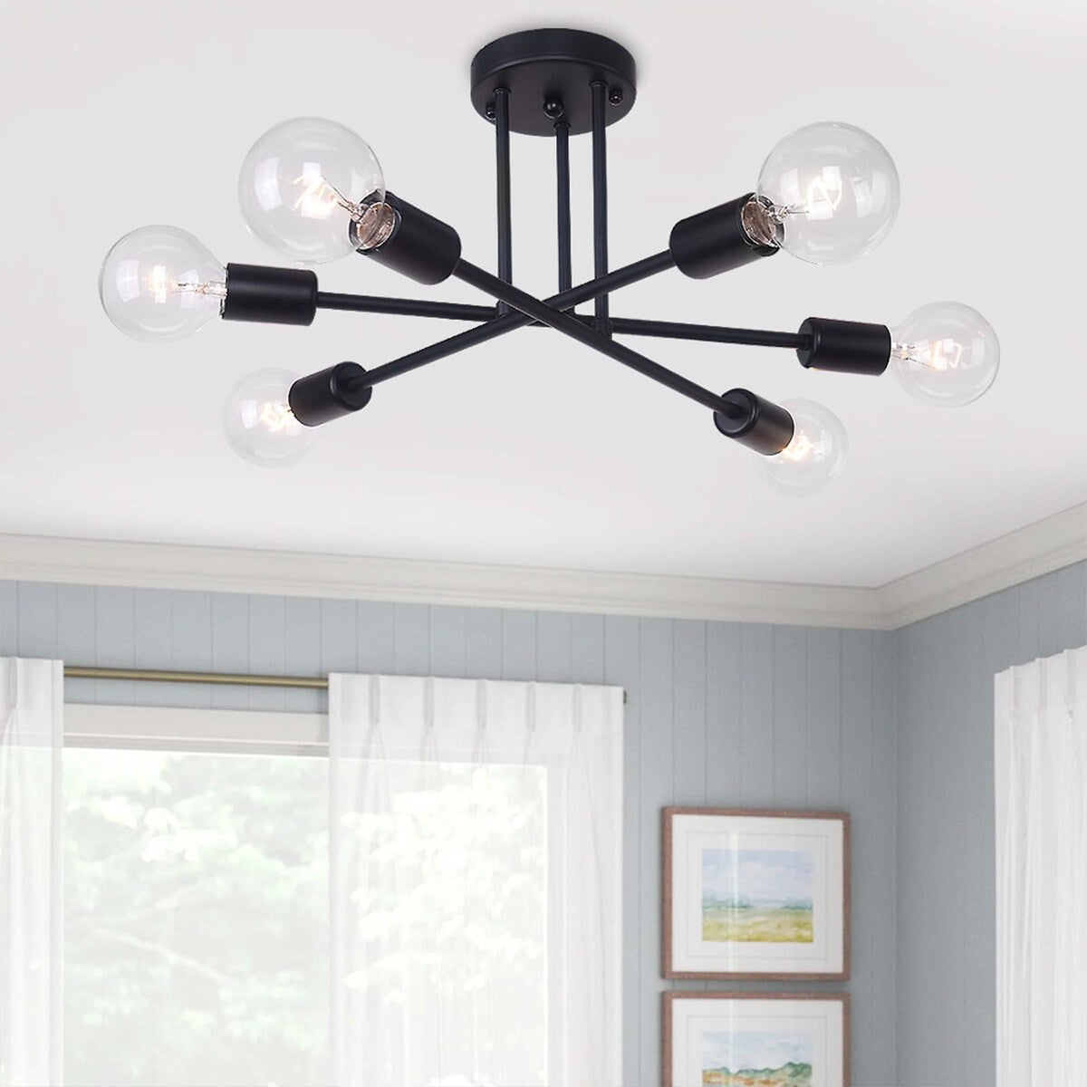 6 - Lampada da soffitto semi-incassata moderna in metallo nero Sputnik