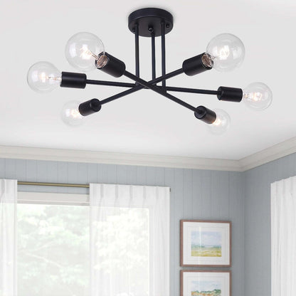 6 - Lampada da soffitto semi-incassata moderna in metallo nero Sputnik