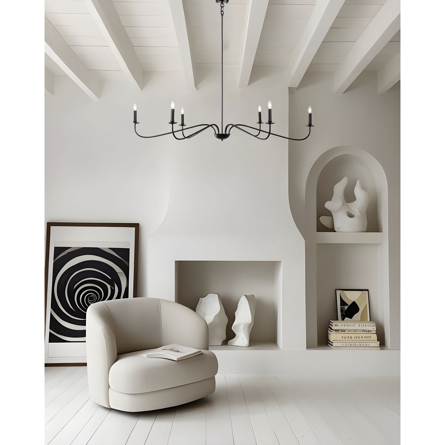 Lampadario minimalista da 64 pollici con 6 luci in nero opaco/oro/cromo - N/D