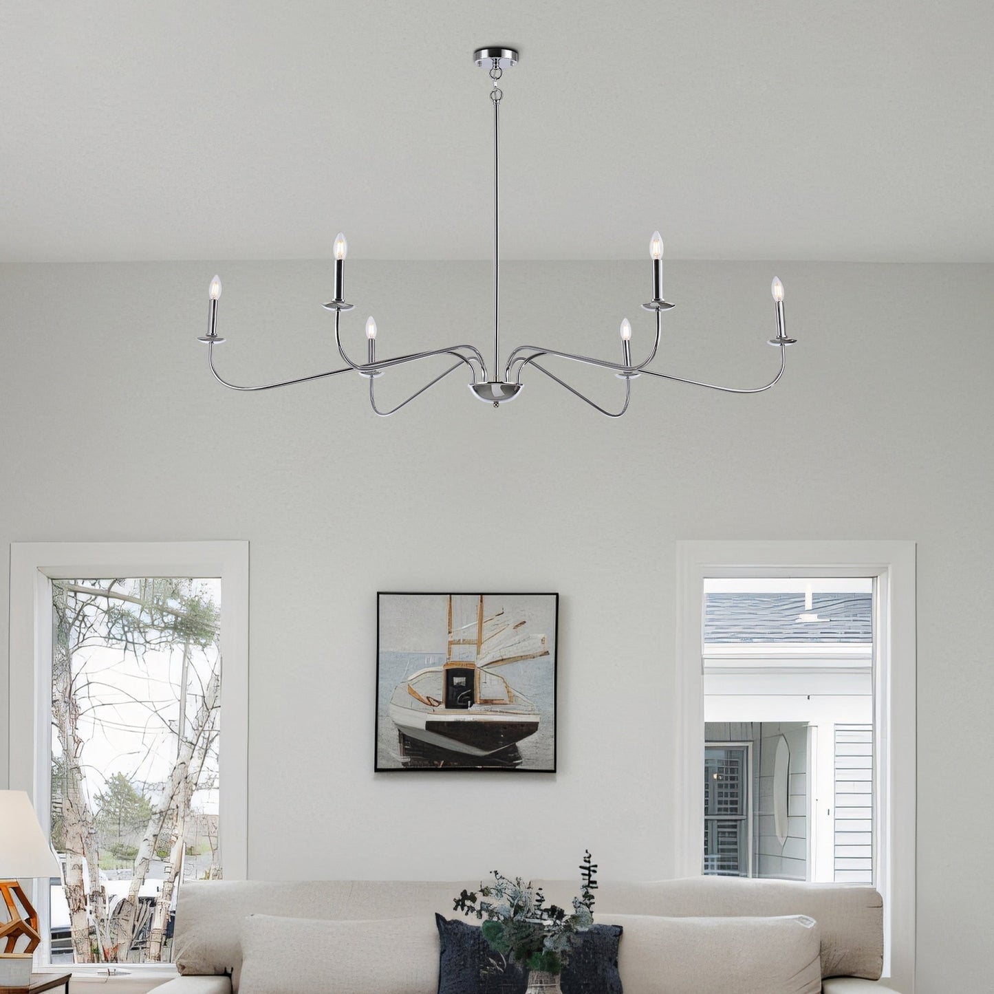 Lampadario minimalista da 64 pollici con 6 luci in nero opaco/oro/cromo - N/D