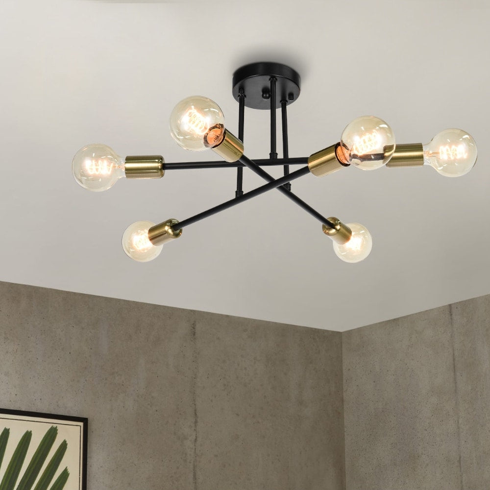 Lampada da soffitto semi-incassata moderna industriale lineare Sputnik Branch a 6 luci