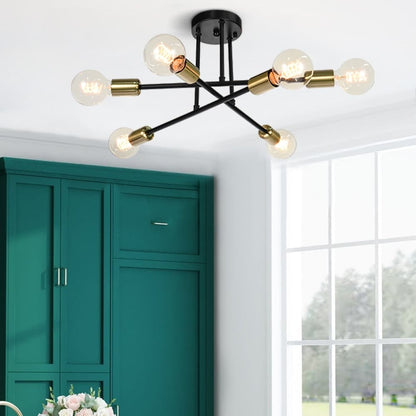 Lampada da soffitto semi-incassata moderna industriale lineare Sputnik Branch a 6 luci