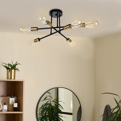 Lampada da soffitto semi-incassata moderna industriale lineare Sputnik Branch a 6 luci