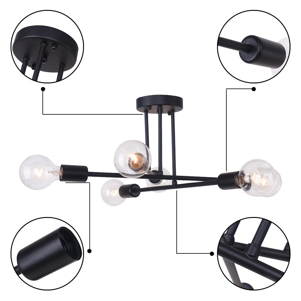 Lampada da soffitto semi-incassata moderna industriale lineare Sputnik Branch a 6 luci