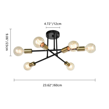 Lampada da soffitto semi-incassata moderna industriale lineare Sputnik Branch a 6 luci
