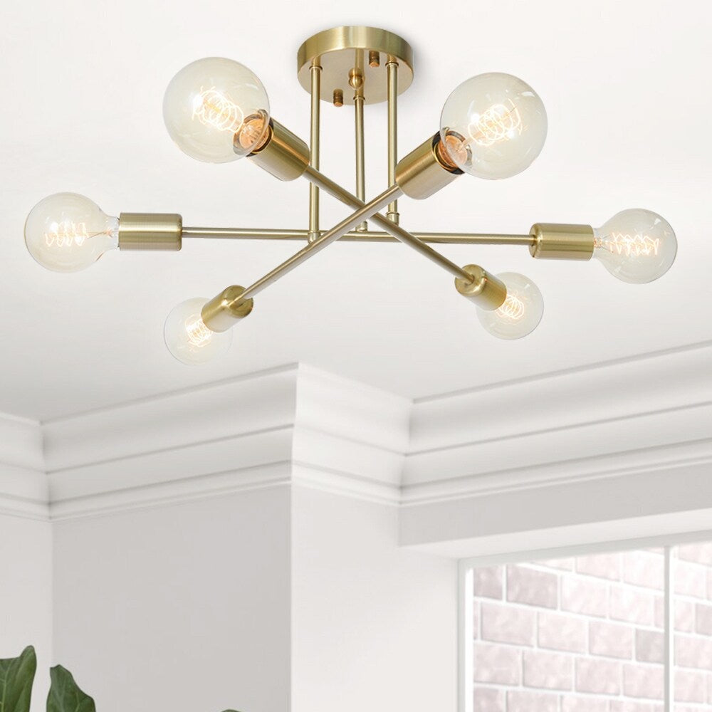 Lampada da soffitto semi-incassata moderna industriale lineare Sputnik Branch a 6 luci