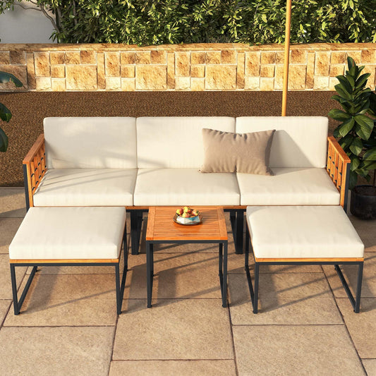 Set di 6 mobili da giardino in legno di acacia, set di divani da conversazione per esterni