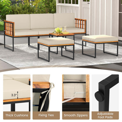Set di 6 mobili da giardino in legno di acacia, set di divani da conversazione per esterni