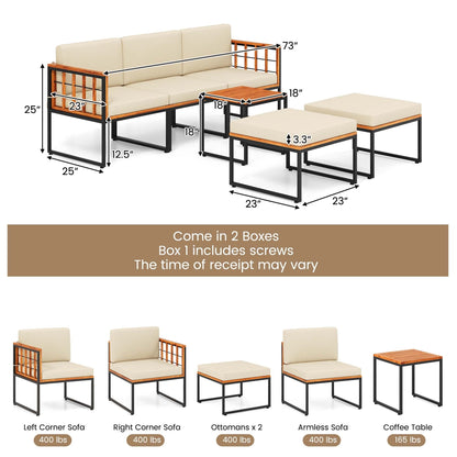 Set di 6 mobili da giardino in legno di acacia, set di divani da conversazione per esterni
