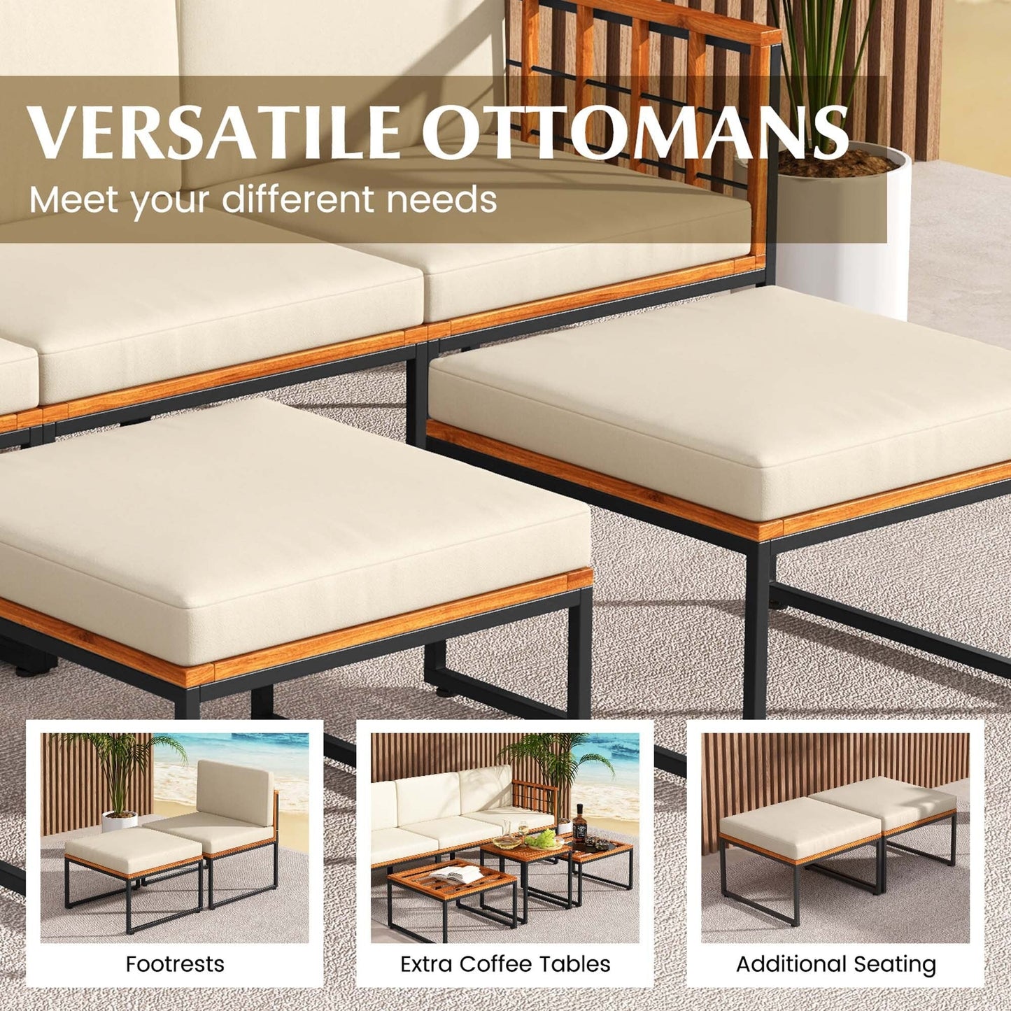 Set di 6 mobili da giardino in legno di acacia, set di divani da conversazione per esterni