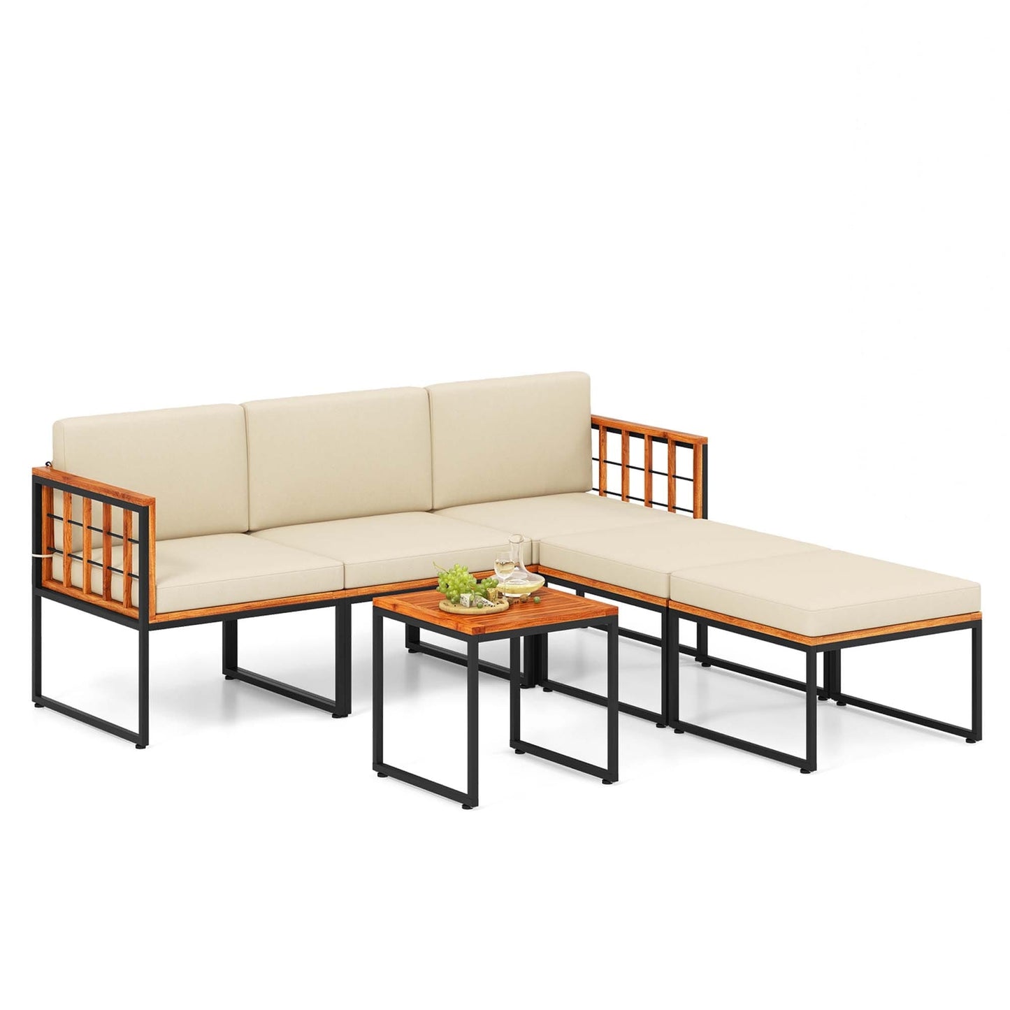 Set di 6 mobili da giardino in legno di acacia, set di divani da conversazione per esterni