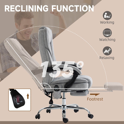 Sedia reclinabile da ufficio con massaggio vibrante a 6 punti, sedia girevole ergonomica per computer con riscaldamento lombare, poggiapiedi e altezza regolabile