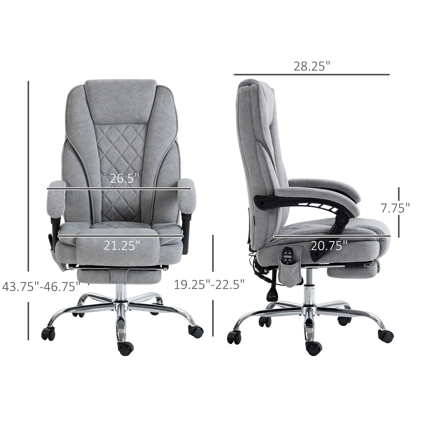 Sedia reclinabile da ufficio con massaggio vibrante a 6 punti, sedia girevole ergonomica per computer con riscaldamento lombare, poggiapiedi e altezza regolabile