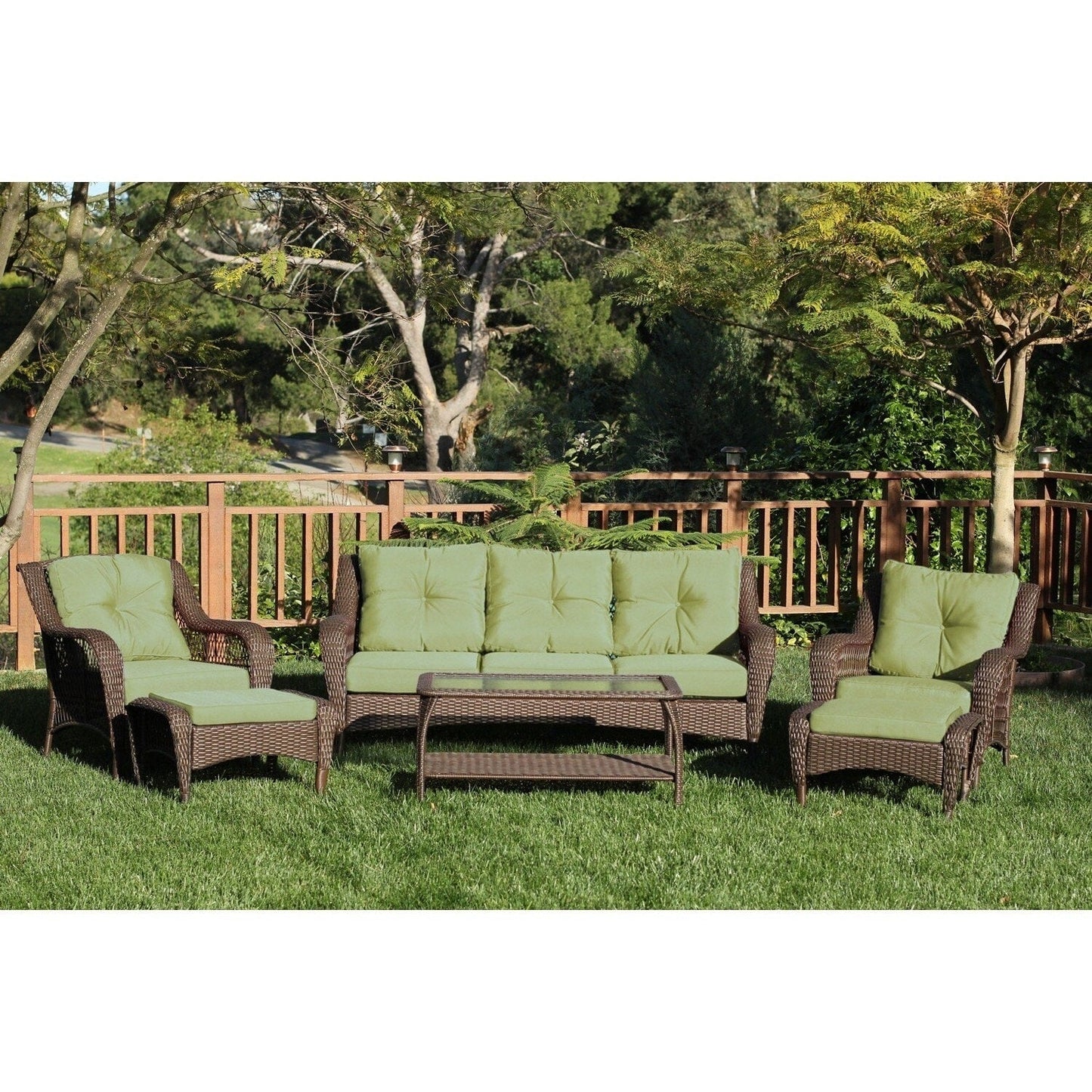 Set da conversazione con mobili da giardino in vimini e resina da 6 pezzi con schienale alto