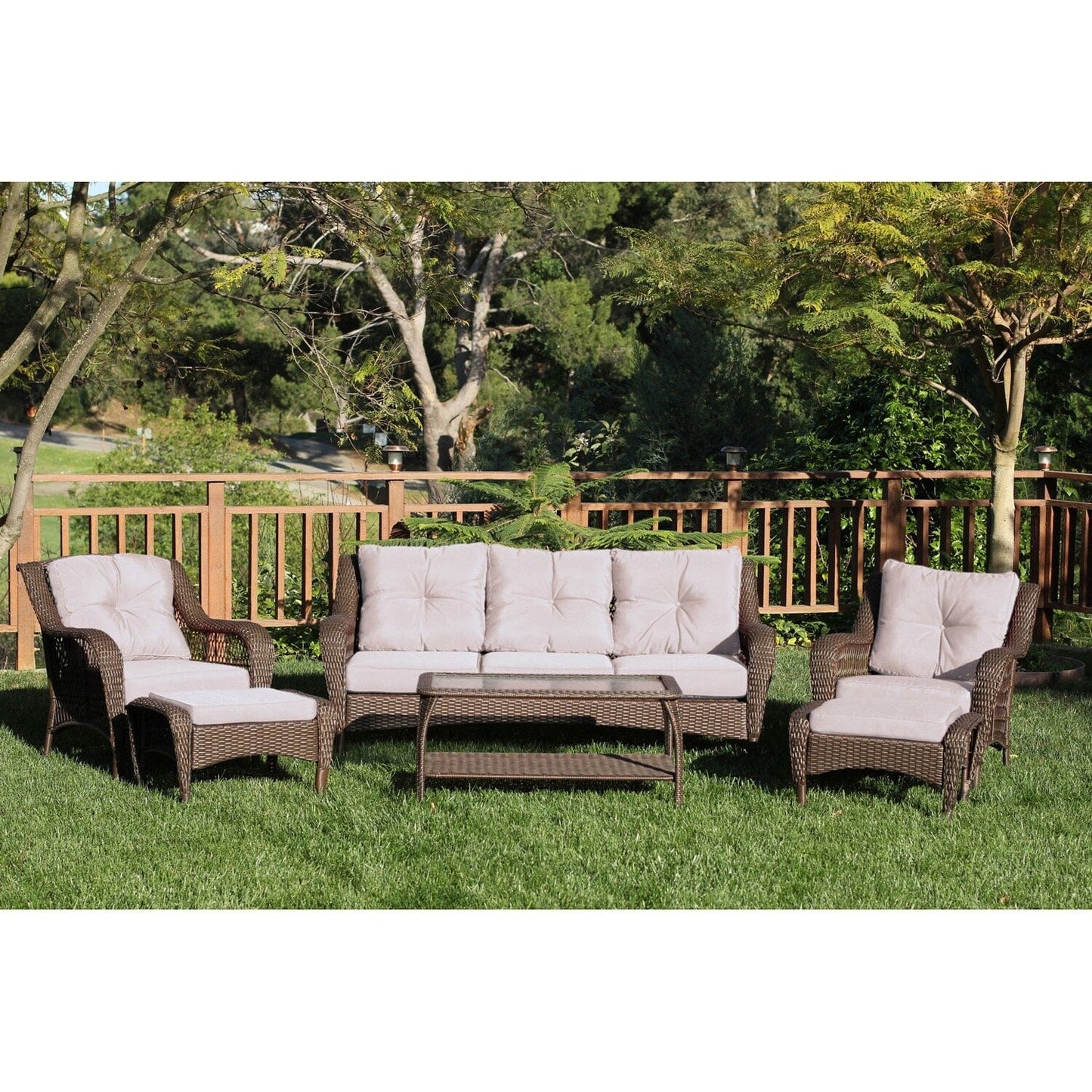 Set da conversazione con mobili da giardino in vimini e resina da 6 pezzi con schienale alto