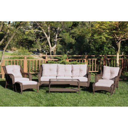 Set da conversazione con mobili da giardino in vimini e resina da 6 pezzi con schienale alto