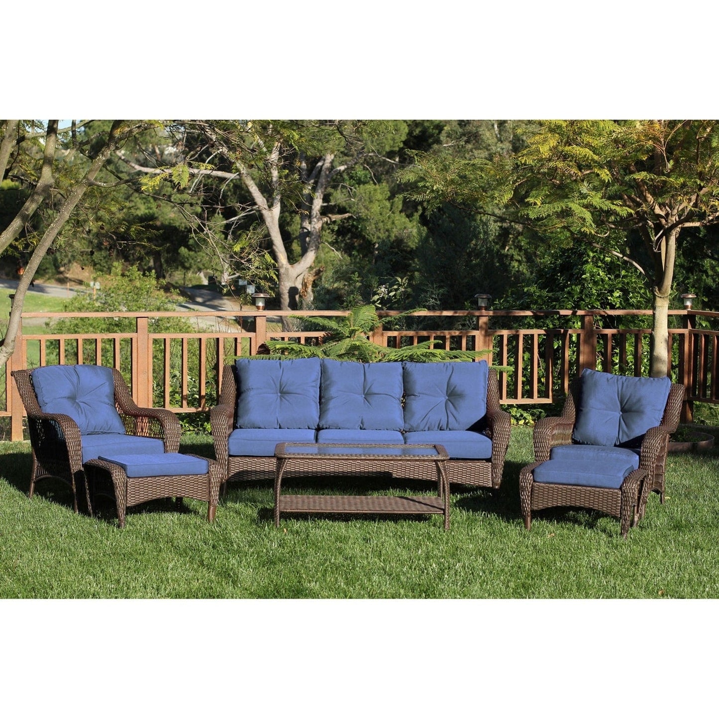 Set da conversazione con mobili da giardino in vimini e resina da 6 pezzi con schienale alto