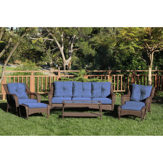Set da conversazione con mobili da giardino in vimini e resina da 6 pezzi con schienale alto