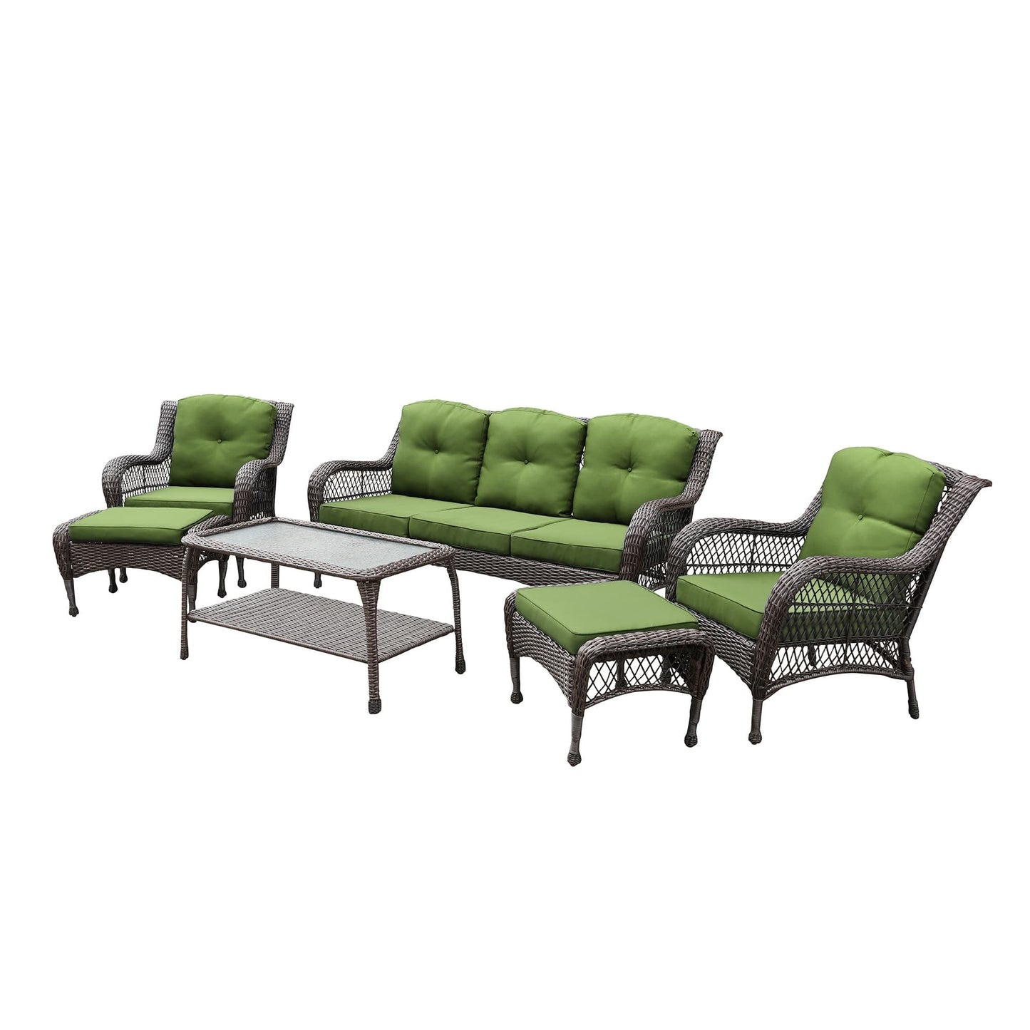 Set da conversazione con mobili da giardino in vimini e resina da 6 pezzi con schienale alto