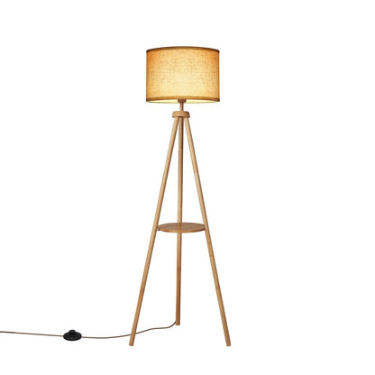 Lampada da terra con treppiede in noce da 63 pollici con gambe in legno massello e vassoio