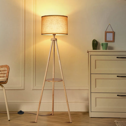 Lampada da terra con treppiede in noce da 63 pollici con gambe in legno massello e vassoio