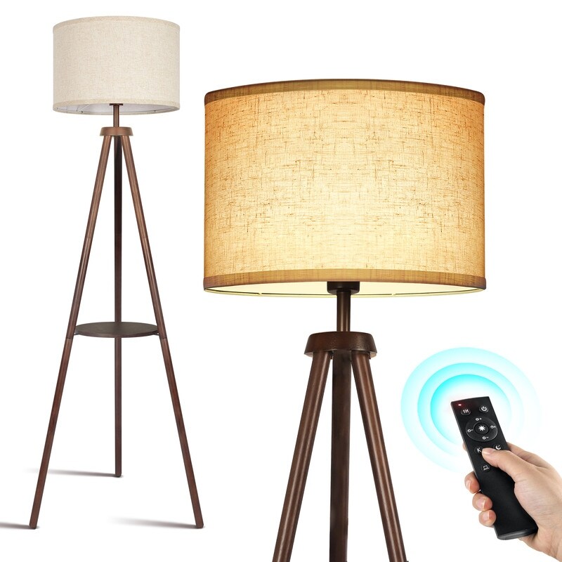 Lampada da terra con treppiede in noce da 63 pollici con gambe in legno massello e vassoio