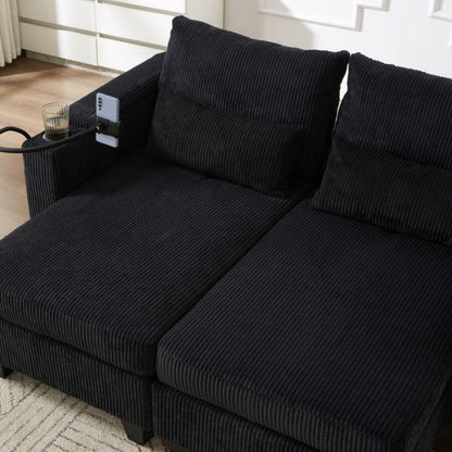 Divano letto trasformabile in velluto a coste da 63 pollici con porte USB, due portabicchieri e un portatelefono per il soggiorno