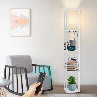 Lampada da terra 63 con ripiani - Lampada da soggiorno con ripiani in legno