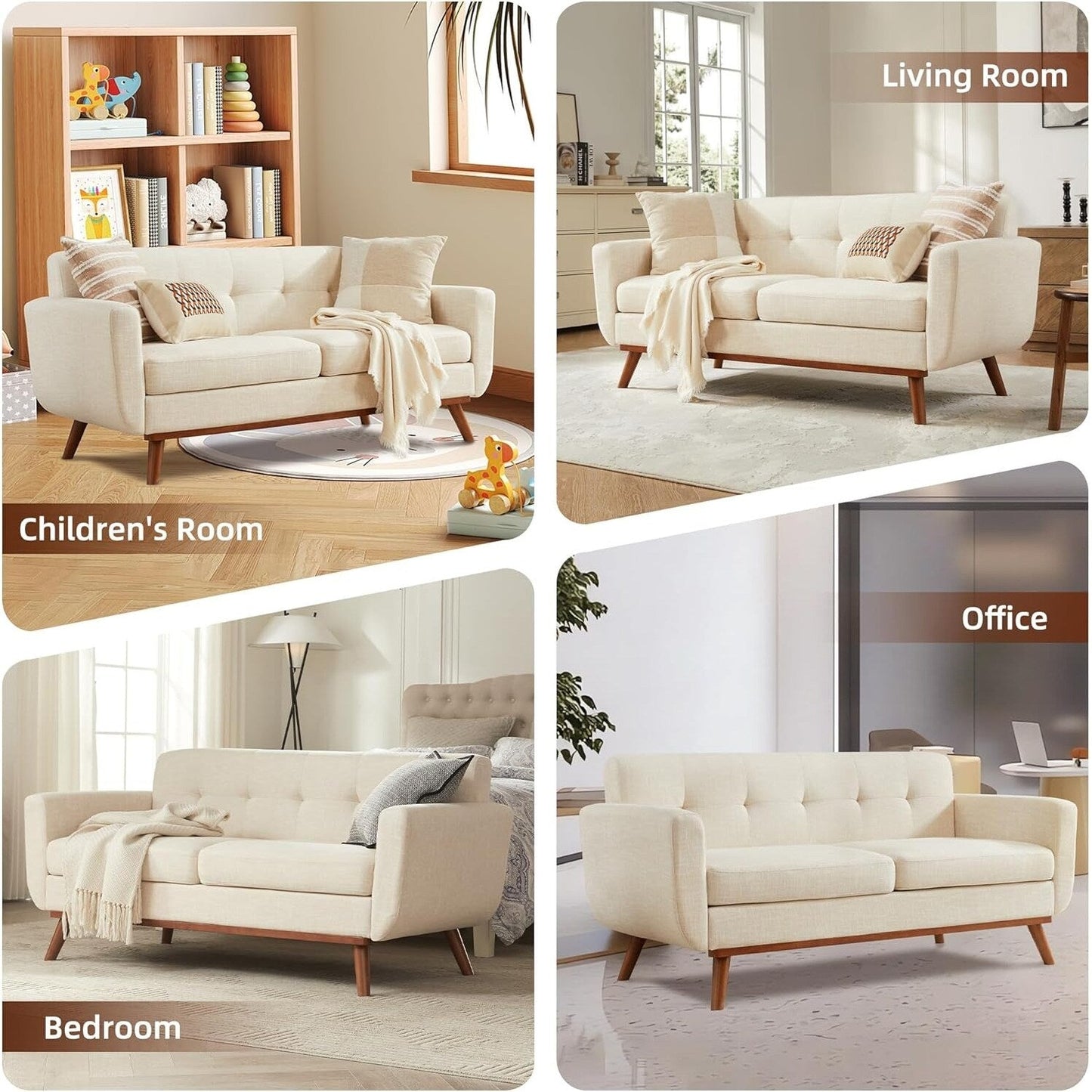 65.2 Divano a due posti Mid Century - Divano piccolo trapuntato per soggiorno e camera da letto, facile da montare (beige)
