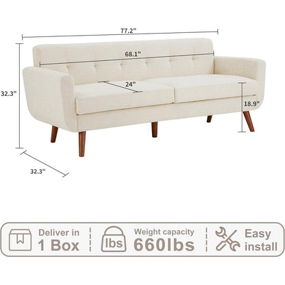Divano a due posti Mid-Century da 65 pollici - Divano piccolo imbottito con bottoni per soggiorno e camera da letto, facile da montare, beige