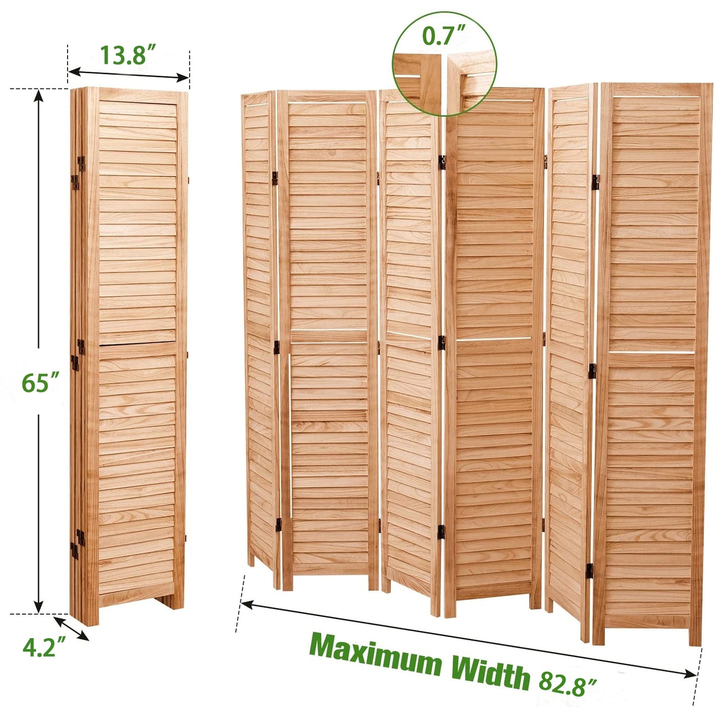 Divisorio pieghevole in legno massello da 65'' H