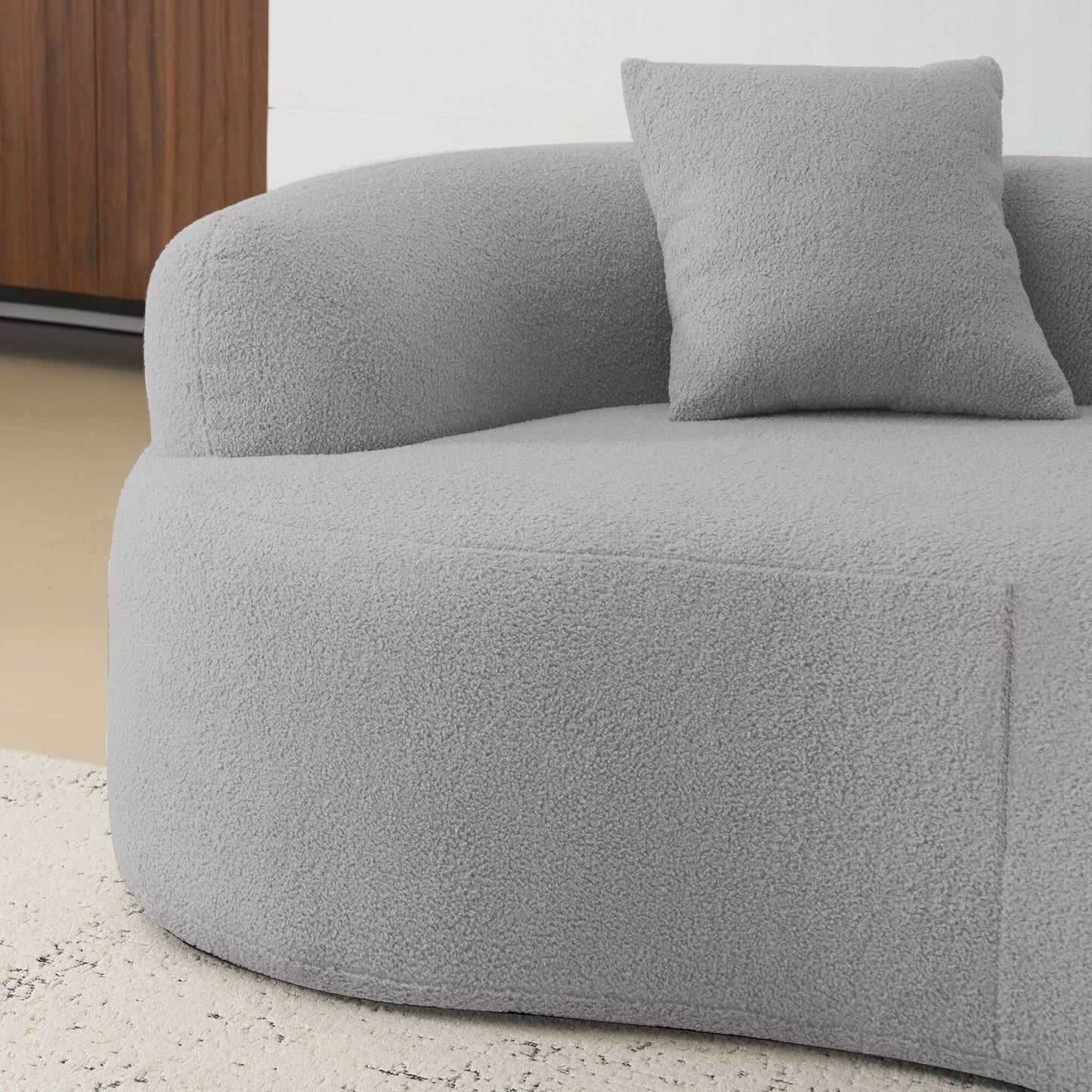 Divano a due posti curvo da 66,93 pollici, grigio, in spugna a compressione completa, tessuto in velluto Teddy, divano compatto senza montaggio