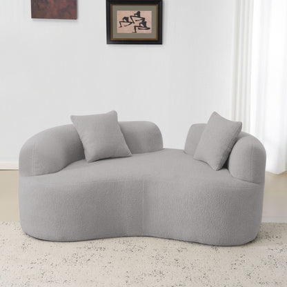 Divano a due posti curvo da 66,93 pollici, grigio, in spugna a compressione completa, tessuto in velluto Teddy, divano compatto senza montaggio